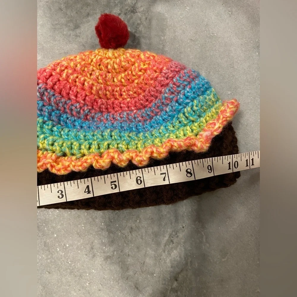 Handmade Crochet Rainbow Chocolate Cupcake Beanie Winter Hat Cozy Comfy Warm